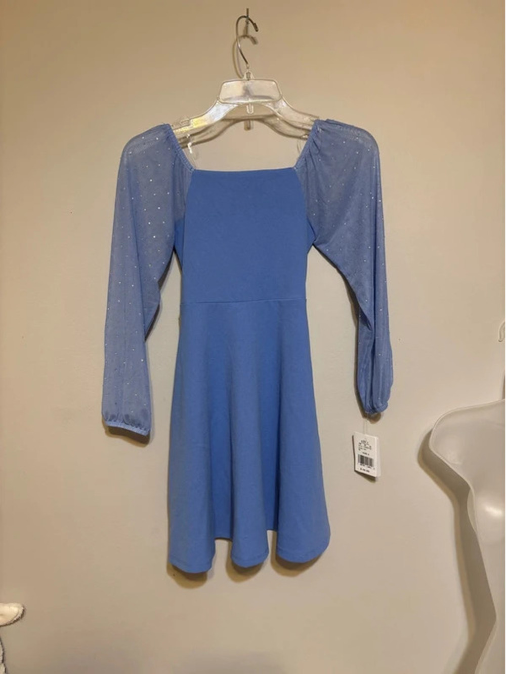 SO Blue Long Sleeve Skater Dress with Sparkle Sleeves – Girls Size 8 NWT - Picture 2 of 3